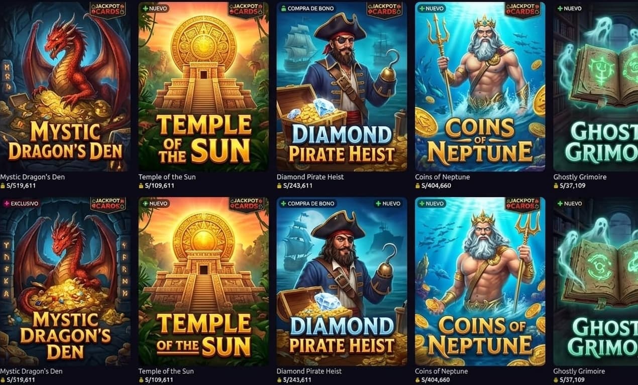 Pantalla de casino mostrando las tragamonedas mas populares en Peru